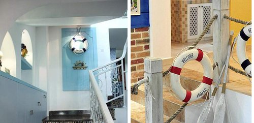 MorroMorn Lifebuoy Wall Hanging Decor - Welcome Aboard Mediterranean Style Home Decoration Hemp Rope (Red & Blue, 20")
