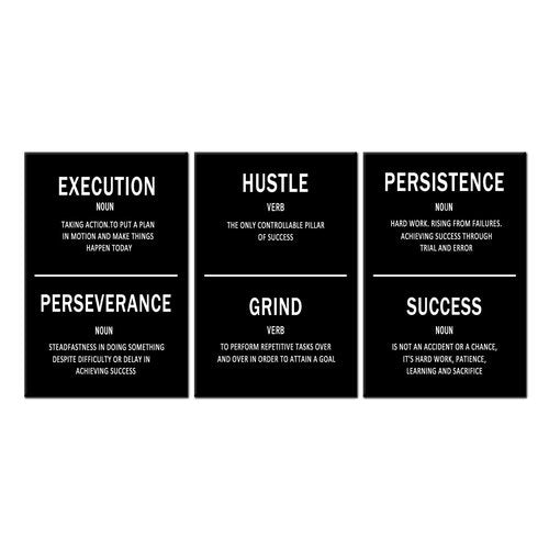 3 Piece Motivational Wall Art Office Decor for Success Positive Inspiring Wall Decor Inspirational Posters Motivational Quotes Picture Framed Entrepreneur Canvas Art for Office Artwork [48''W x 24''H]