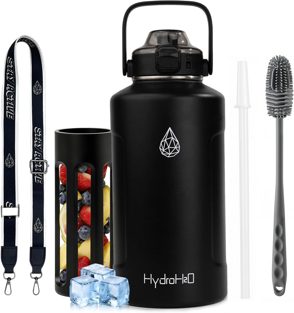 Skiennix 64oz Half Gallon Insulated Stainless Steel Water Bottle - 48H Cold & 24H Hot | Black