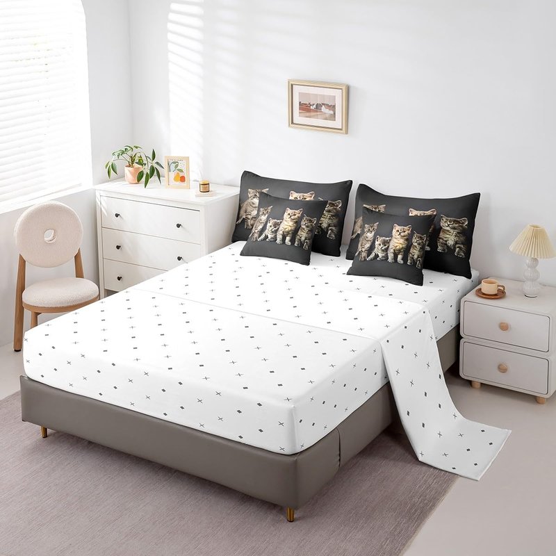 Feelyou Cat Comforter Set Twin Size 7 Pieces Girls Kids Pet Cats Bedding Set Cute Kitten Bed in a Bag for Teens Lovely Animal Bed Set with Comforter, Sheet Set, Pillowcases, Pillow Covers Room Decor