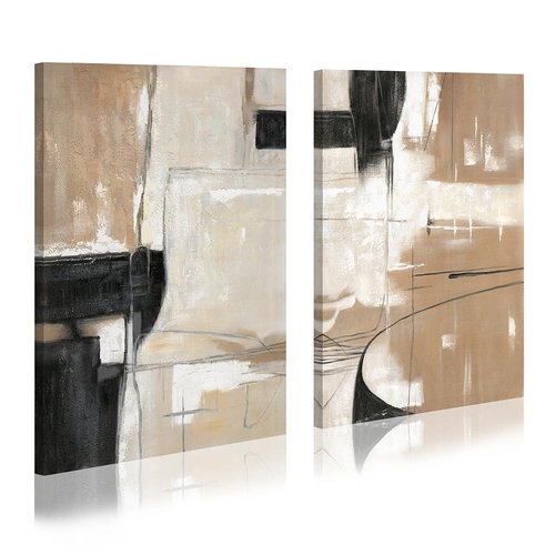 WALLSUP DECOR Abstract Geometric Shapes Illustrations Modern Abstract Painting Wall Art - 2 Piece Black And Brown canvas wall decor For Living Room Bedroom Office Hallway