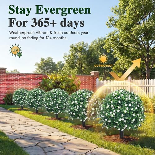 22-Inch Artificial Topiary Boxwood Ball Trees for Outdoor Decor, Set of 2