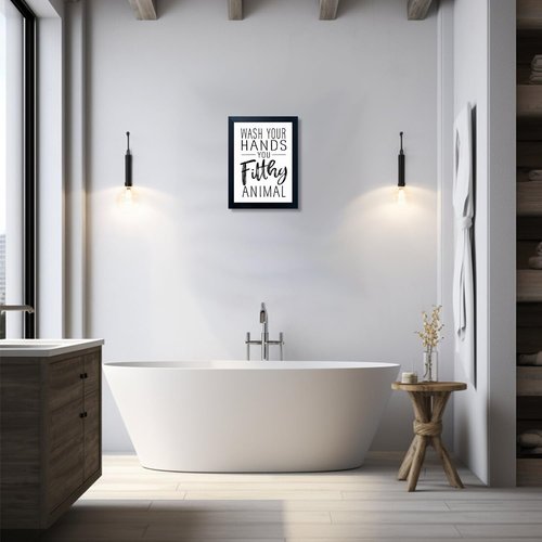 Bathroom Quotes Wall Decor | Black and White Canvas Art - Small Framed Toilet Decor for Kids