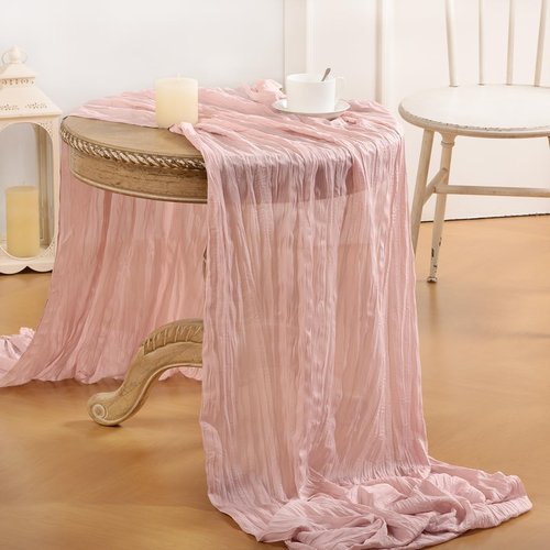 Boho Dusty Pink Cheesecloth Table Runner by [Brand Name] - 10FT Rustic Gauze for Weddings & Events | 35x120 Inch