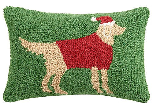 Christmas Golden Retriever Hook Pillow 8x12 — 100% Wool & Cotton