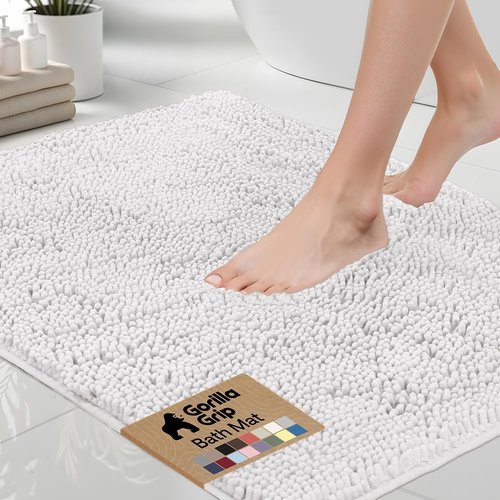 GORILLA GRIP Bath Rug Mat - Soft Absorbent Chenille | Quick Dry Microfiber, 30x20, White