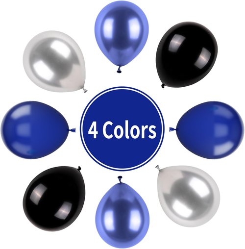 Blue and Black Balloons - Metallic Navy Blue & Silver Latex Balloons for Birthday & Baby Shower