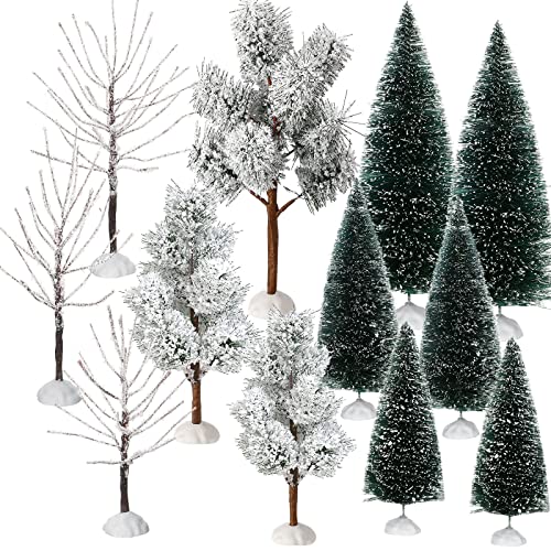 Sumind 12 Pcs Mini Christmas Village Snow Trees – Vivid Style