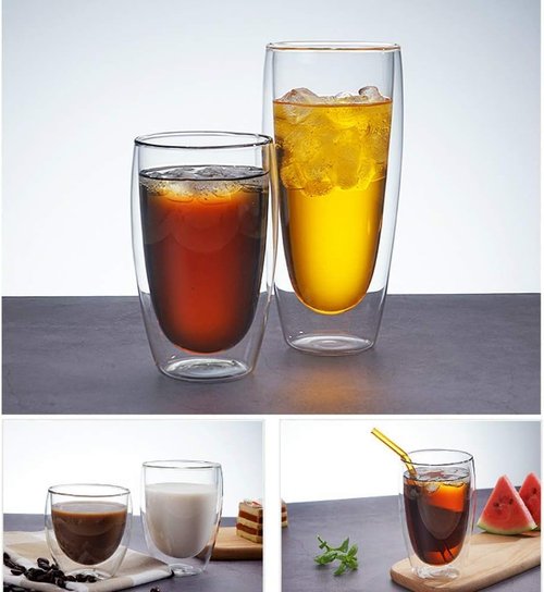 Asng Glass Coffee Mugs, Double Wall Insulated Thermal Cups Drinking Glasses For Tea/Coffee/Latte/Cappucino/Cafe/Milk (650ML/22oz-2PACK)