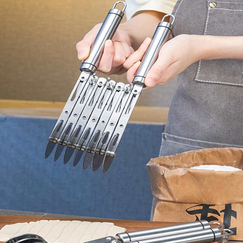 7 Wheel Pastry Cutter Tool,Adjustable Pasta Cutter wheel with Handle, Stainless Steel Multiple Pasta Roller Cutter tools, Baking Roller Pizza Cutter Slicer