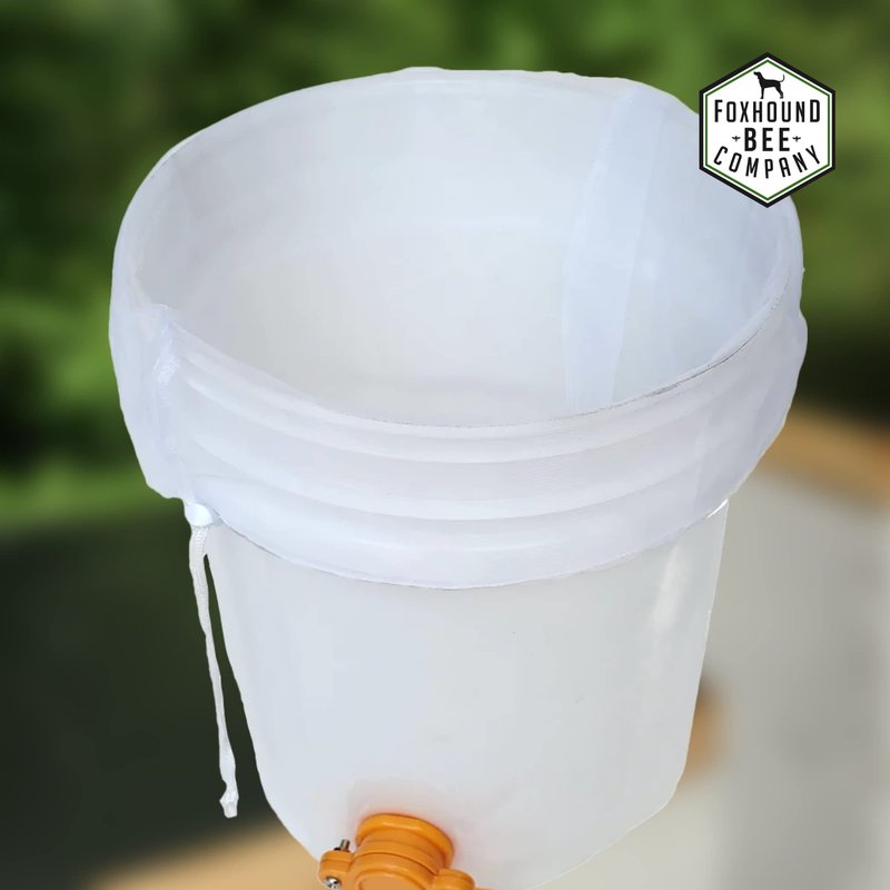 2 Pack Reusable and Washable 20"x18" Filter with Adjustable Drawstring for Straining and Filtering Honey, Wax, Beer, Nut Milk and More Through Nylon 600 Micron Mesh in a 5 Gallon Bucket