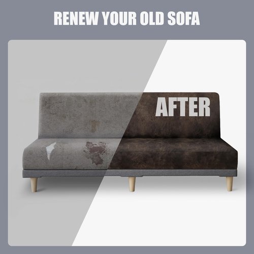 molasofa Leather Like Stretch Futon Slipcover Armless Futon Bed Sofa Cover Furniture Protector with Elastic Bottom, Soft and Washable Futon Cover for Sofa Bed Stay in Place（X Larger，Dark Brown）