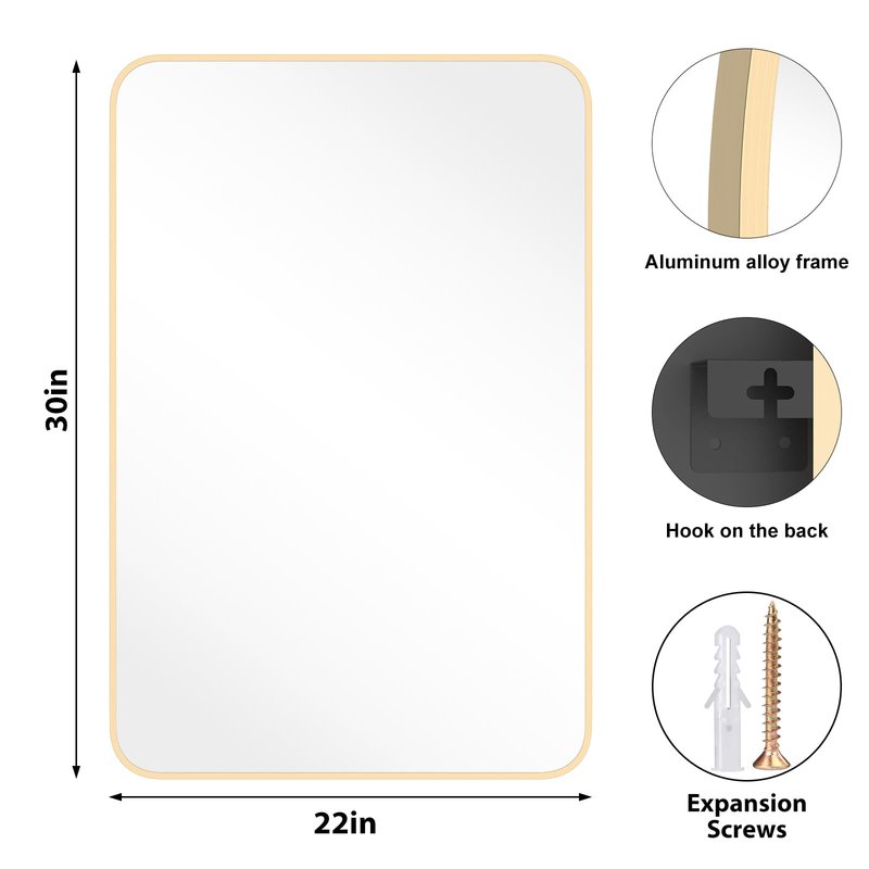 FUWU HOME Wood Bathroom Mirror for Wall 24" x 36" Black Rounded Corner Rectangle Mirror with Wooden Framed for Vanity, Entryway, Living Room and Bedroom Home Wall Decor (24" x 36"Black)