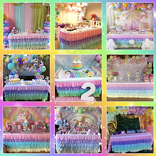 Pastel Rainbow Chiffon Table Skirt for 6ft Rectangle Party Tables