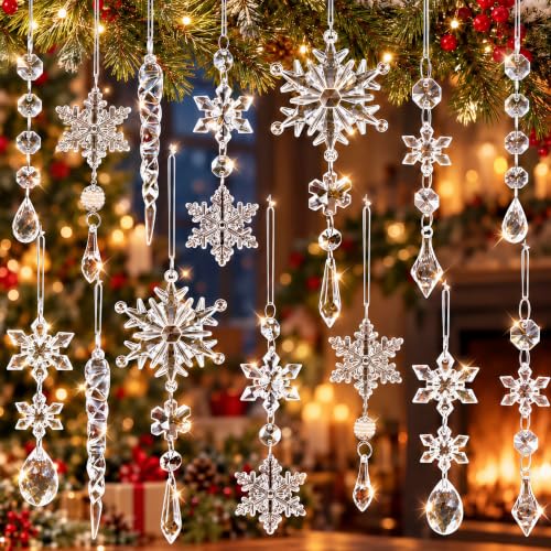 VOVEA Crystal Clear 20-Piece Christmas Ornament Set - Upgraded Ultra-Clear Snowflake & Icicle Ornaments