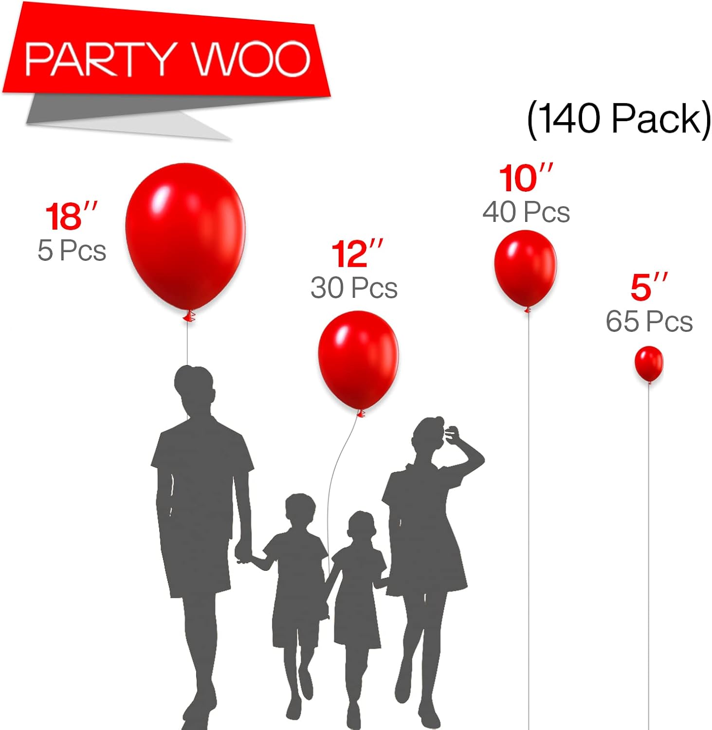 PartyWoo Classic Arch Kit - 280 Balloons in White and Red (18/12/10/5 Inch Sizes)