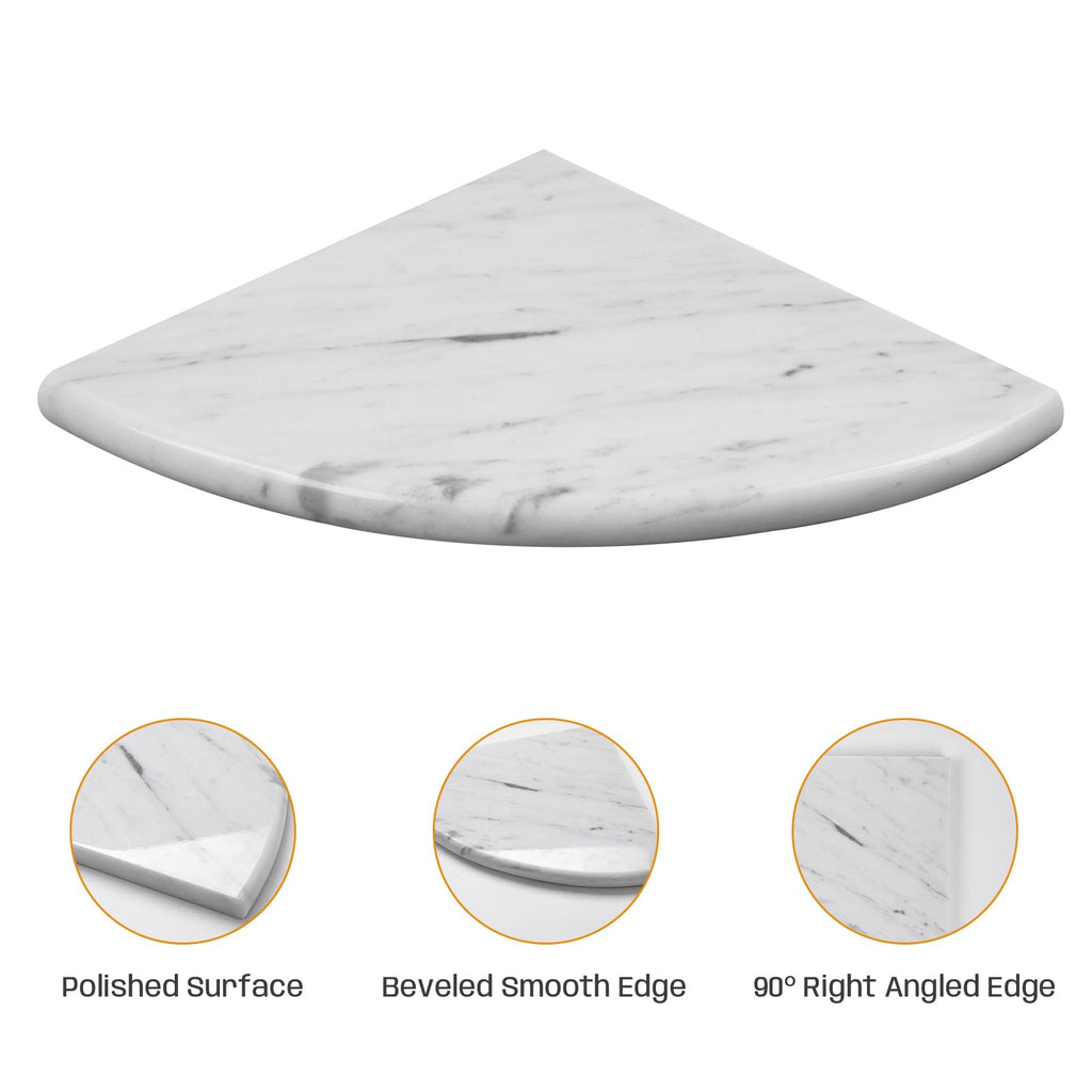 Adolif Marble Corner Shower Shelf, 9 Inch Carrara White Marble Corner Shelf for Bathroom Shower Decor, Wall Mounted, Polished, 2 Pcs