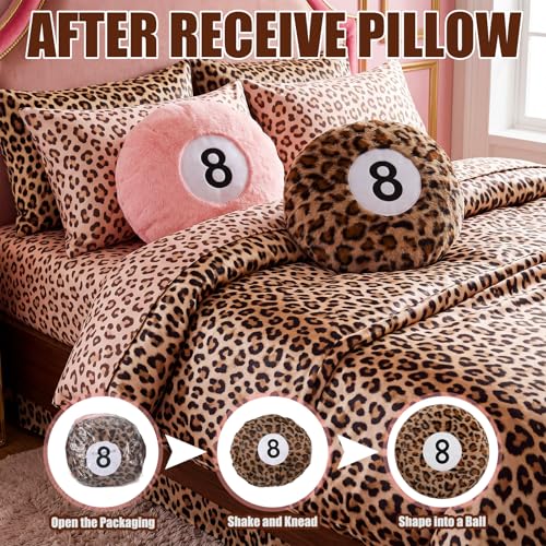 14-Inch Pink and Cheetah Print 8-Ball Plush Throw Pillow, 2-Pack