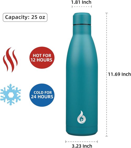 BJPKPK 25oz Insulated Stainless Steel Water Bottle - Reusable Travel Sports Bottle | Keeps Drinks Cold & Hot - Laguna Color