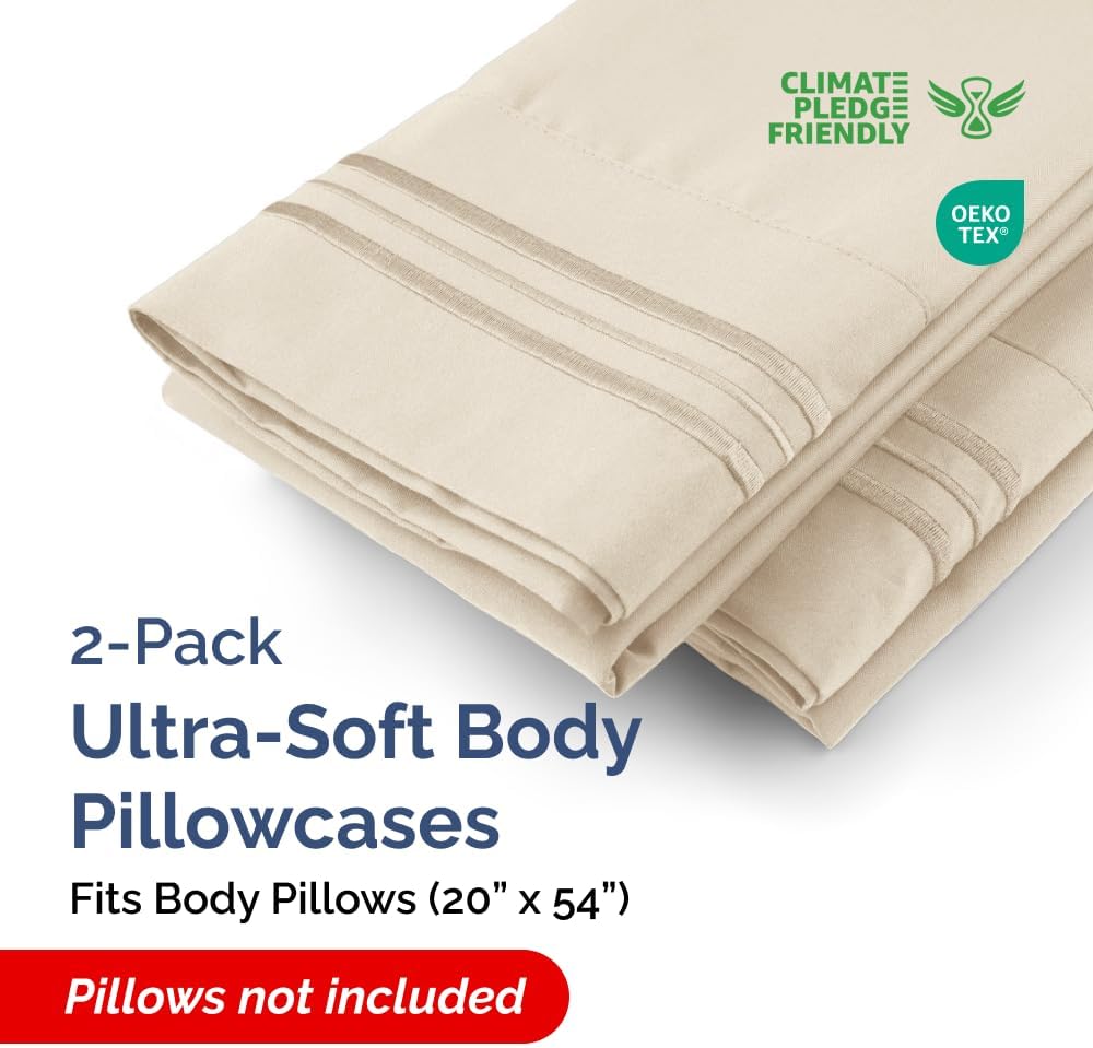 Skiennix Body Pillowcases Set of 2 | Soft, Breathable 20x54 Pillow Covers for Side Sleepers - Machine Washable (Wheat)