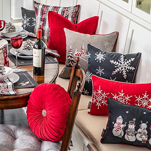 Pillow Perfect Christmas Scene Throw Pillow 16.5" Grey with Reindeer & Church