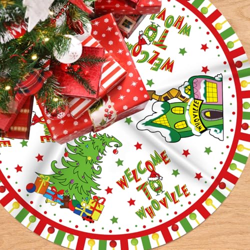 Haimimall 48 Inch Christmas Tree Skirt Welcome to Whoville Holiday Decor