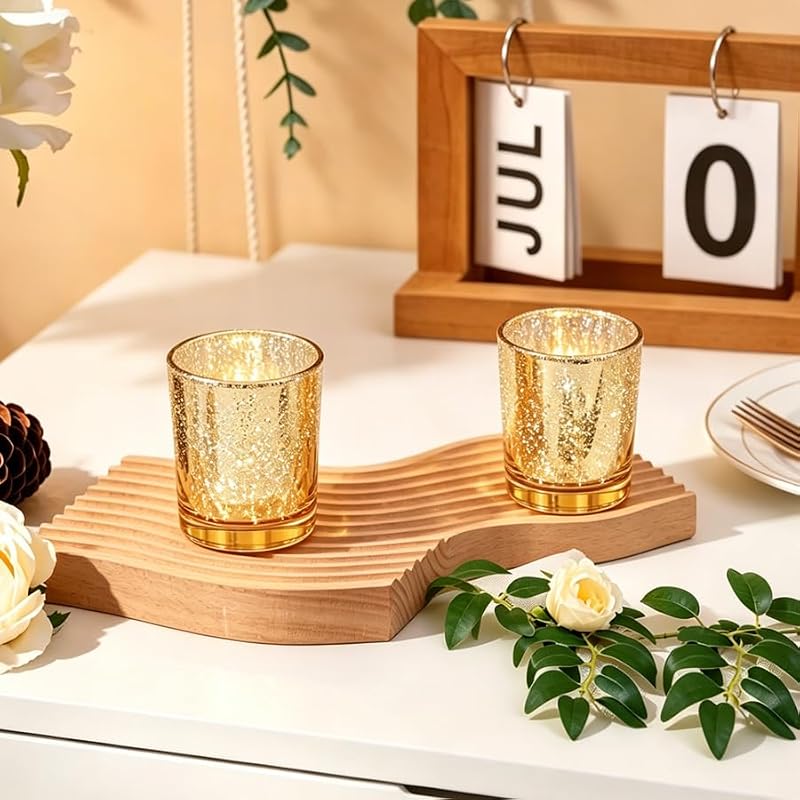 Gold Mercury Glass Votive Candle Holders - 24 Pack for Weddings & Parties