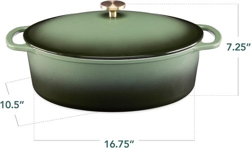 Best Choice Products Oval 7.5 Quart Enamel Cast-Iron Dutch Oven - Heavy-Duty Pre-Seasoned Cooking in Deep Olive Green