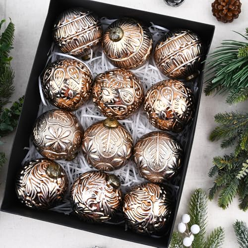 VAINECHAY Vintage Rustic Bronze Christmas Ornaments - 80mm Pack of 12