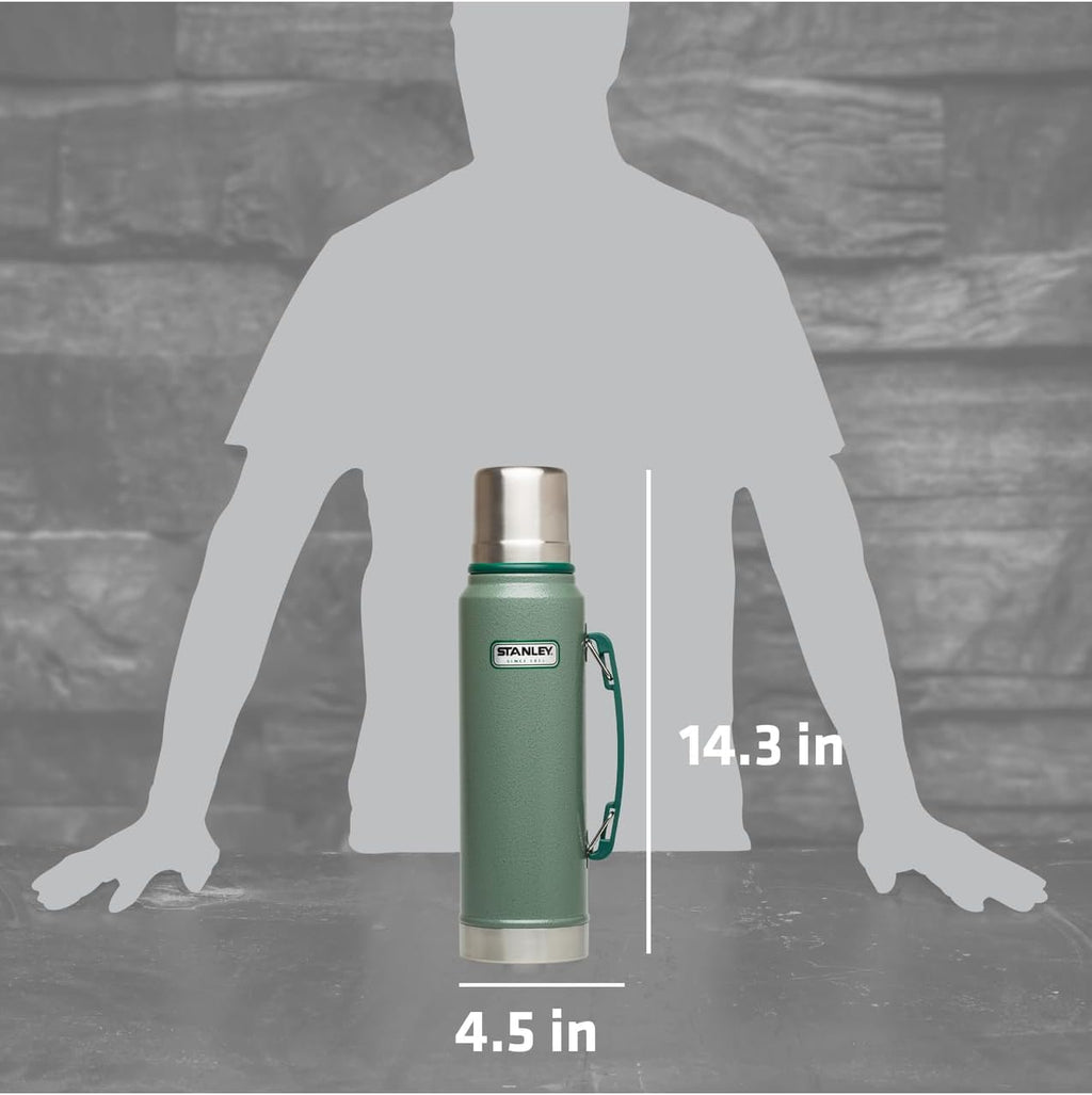 Stanley Heritage Classic Vacuum Bottle - 1.1 Qt Insulated Stainless Steel | Wide Mouth & Leakproof Cup Lid | Hammertone Green