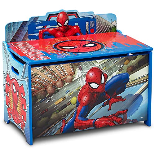 Wooden Superhero Toy Box with Safety Lid, Kids Storage Chest
