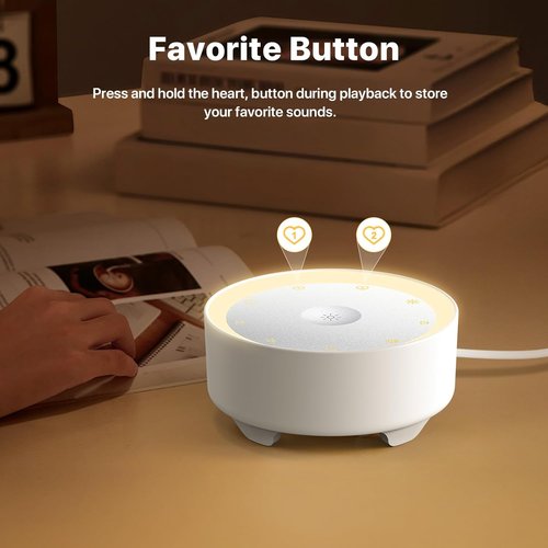 Kipcush White Noise Machine - 20 Soothing Sounds with Custom Shortcuts & Dimmable Night Light