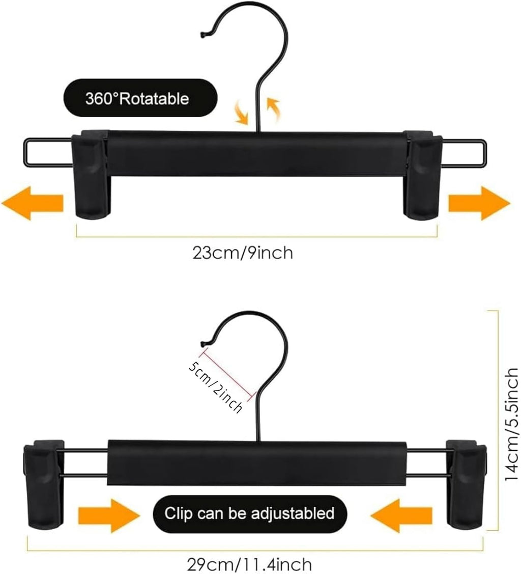 Northern Brothers Pants Hangers - 10 Pack Black Plastic Hangers with Clips | Adjustable, Non-Slip Design for Space Saving Storage