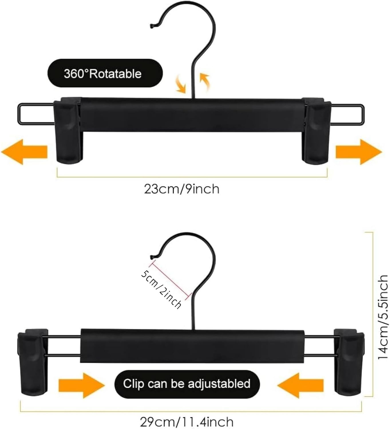 Northern Brothers Pants Hangers - 10 Pack Black Plastic Hangers with Clips | Adjustable, Non-Slip Design for Space Saving Storage