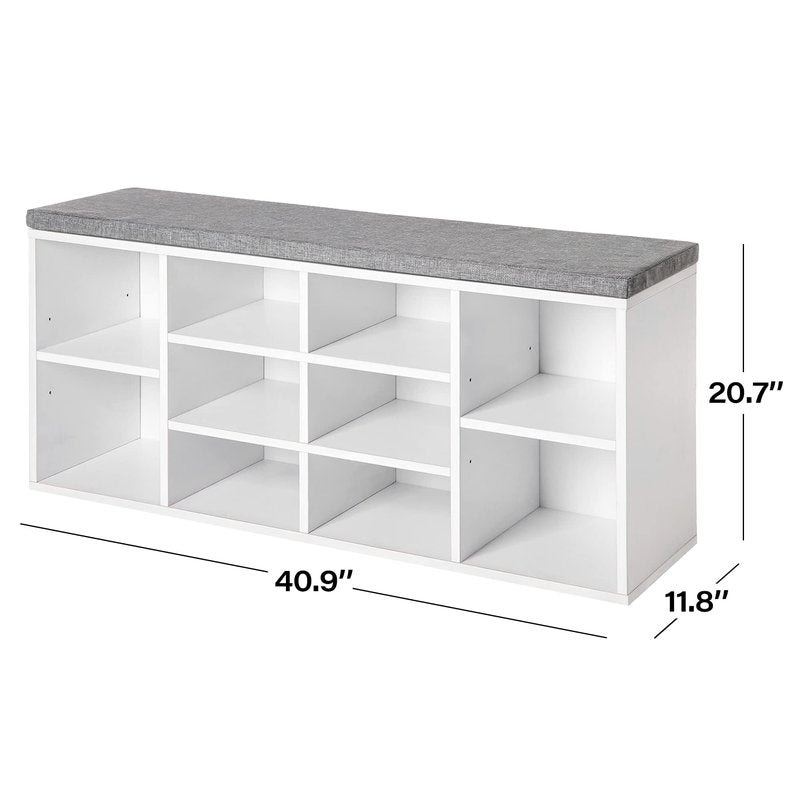 PayLessHere Shoe Bench Storage Bench Entryway Bench Shoe Storage Organizer, 11.8 x 40.9 x 20.7 Inches, with Cushion and 10 Adjustable Compartments for Living Room Entryway Hallway Bedroom
