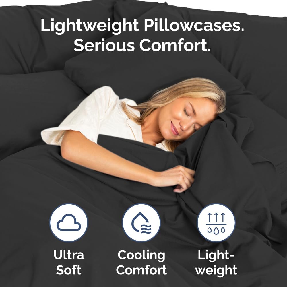Skiennix Standard Pillow Cases Set of 2 | Ultra-Soft Hotel Quality Covers - Comfy, Wrinkle-Free, Stain & Fade Resistant - Machine Washable - Black