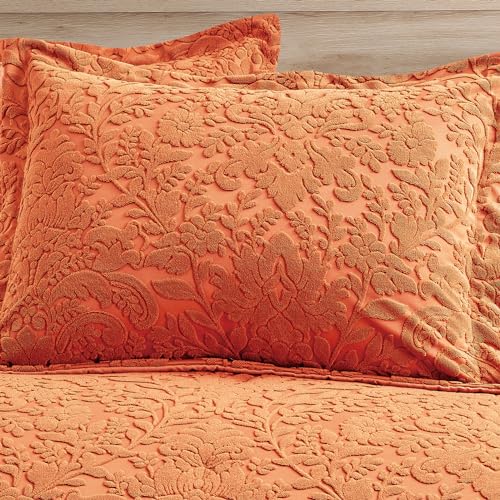Velvet Jacquard Comforter Set 3-Piece Queen Bedding with Shams - Terracotta