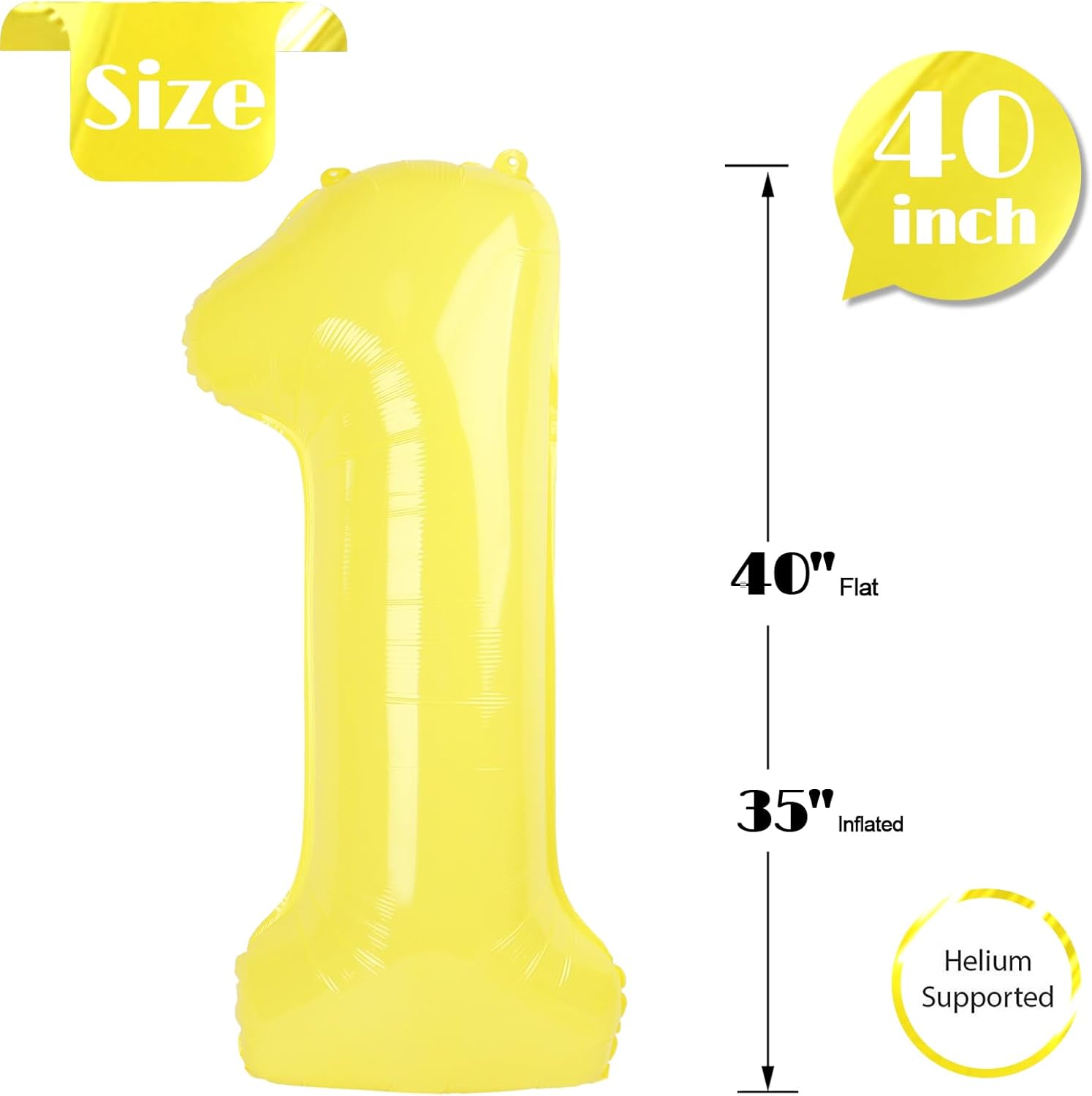 Yellow 40-Inch Giant Number 1 Balloon by [Brand Name] - Perfect First Birthday Decoration for Girls