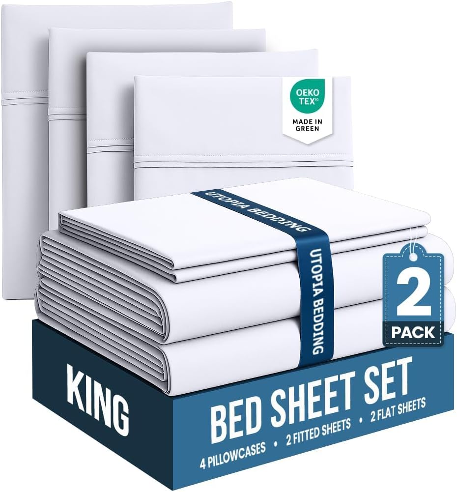 Utopia Bedding King Bed Sheets Set - Soft Brushed Microfiber | Fade & Shrinkage Resistant - White