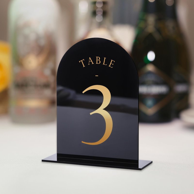 UNIQOOO White Arch Wedding Table Numbers with Stands 1-20, Gold Foil Printed 5x7 Double sided Acrylic Signs and Holders, Perfect for Centerpiece, Reception, Decoration, Party, Anniversary, Event