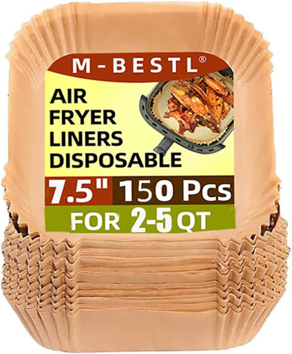 Skiennix 7.5 Inch Air Fryer Parchment Paper Liners - 150 Pcs Non-Stick & Oil-Proof for 2-5 QT Cooking