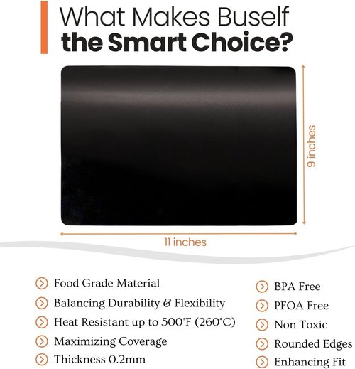 Buself Toaster Oven Liner - Nonstick & Heat Resistant Reusable Air Fryer Liners, 9x11", 2 Pack, Black