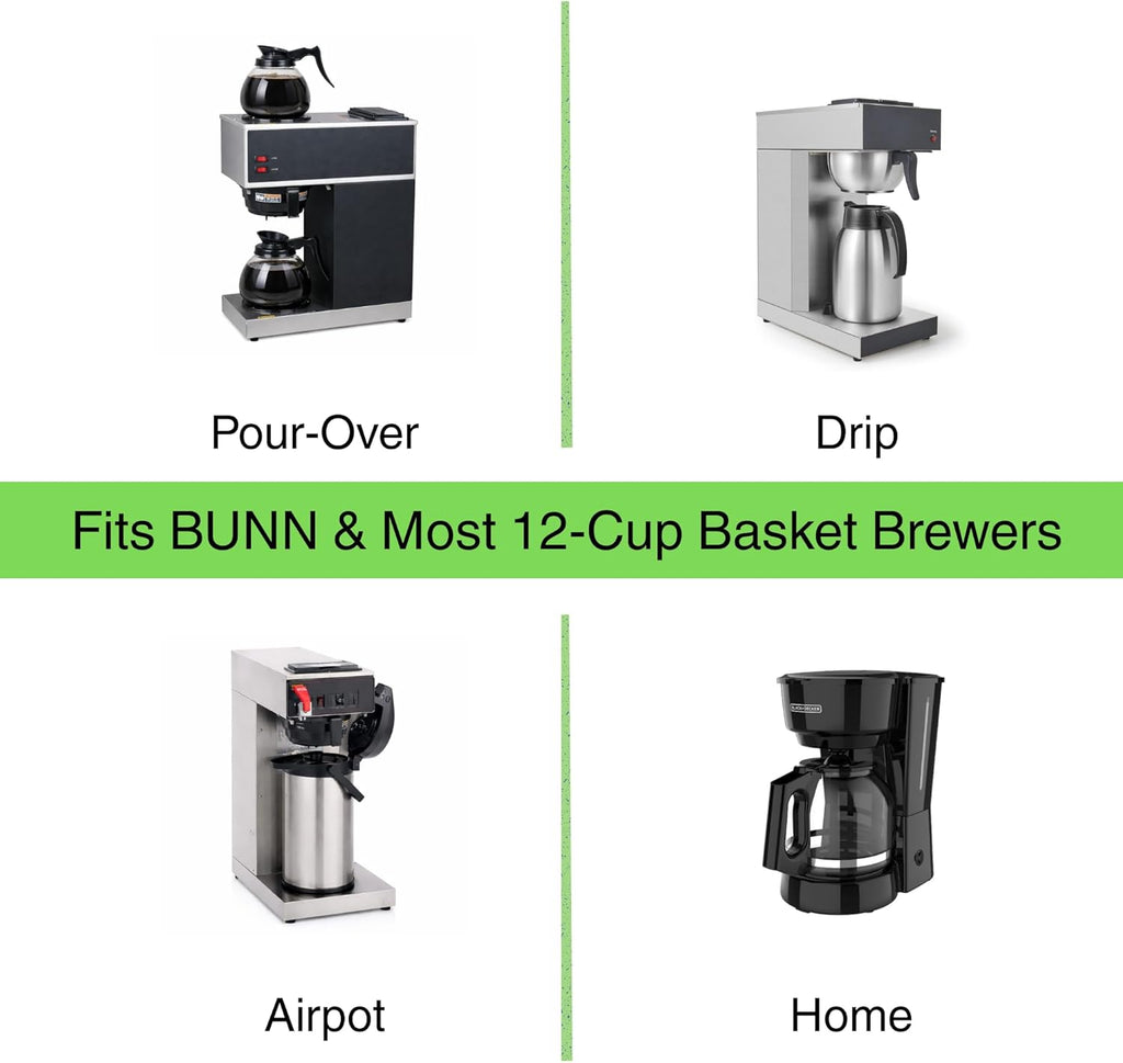 Pine & Pebble® 12-Cup Coffee Filters - 500 Count Tall-Walled Basket Style | No Grounds, No Mess | Fits BUNN & Standard Makers