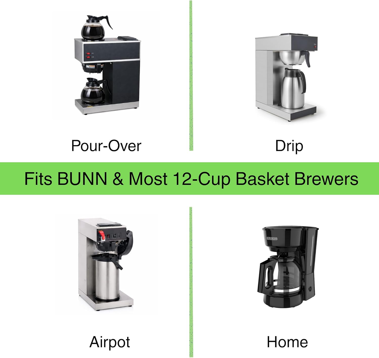 Pine & Pebble® 12-Cup Coffee Filters - 500 Count Tall-Walled Basket Style | No Grounds, No Mess | Fits BUNN & Standard Makers