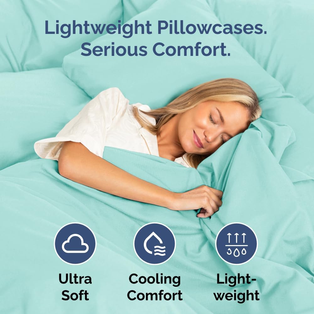 Skiennix Body Pillowcases Set of 4 | Soft & Breathable 20x54 Pillow Covers for Side Sleepers - Spa Blue