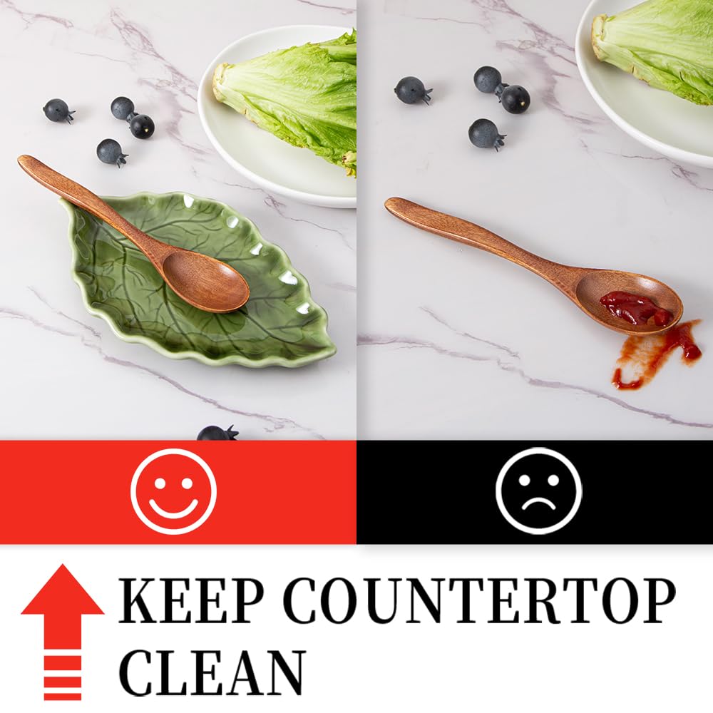 YumiPLUS Ceramic Leaf Shape Spoon Rest for cooking, Cute Green Cooking Spoon Holder for Stove Top,Large Porcelain Spatula Rest for Kitchen Counter, Farmhouse Kitchen Decor (green)