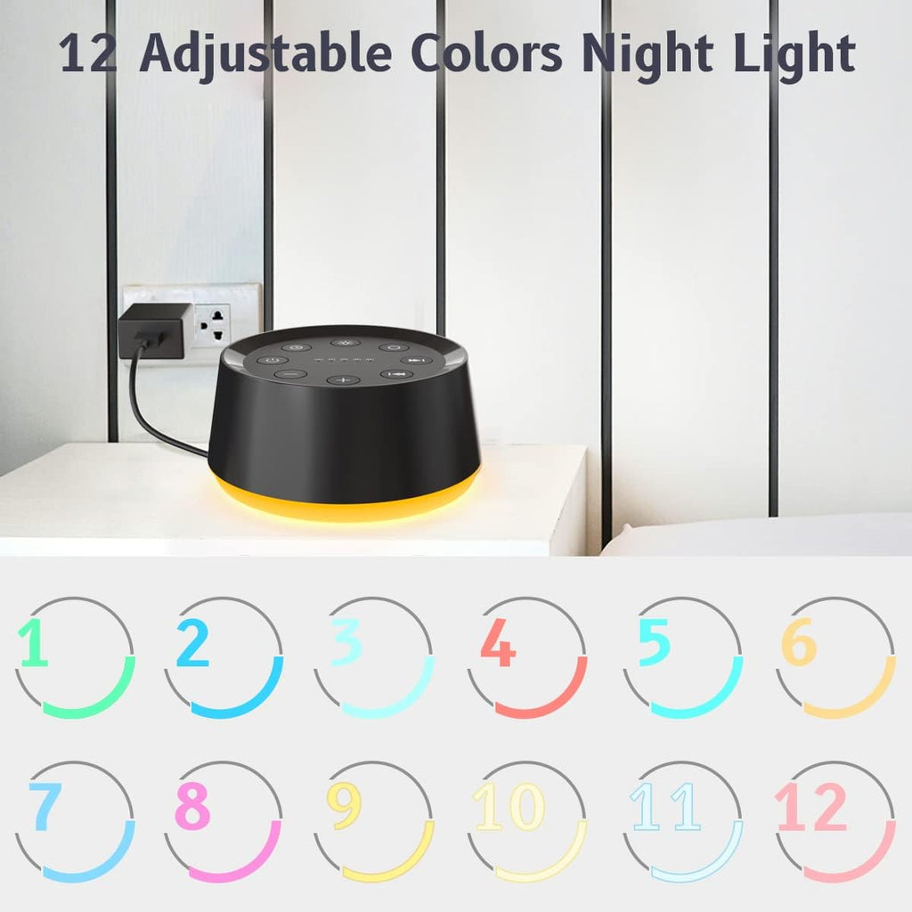 Skiennix Brown Noise Sound Machine - 30 Soothing Sounds & 12 Color Night Light | 36 Volume Levels, 5 Timers