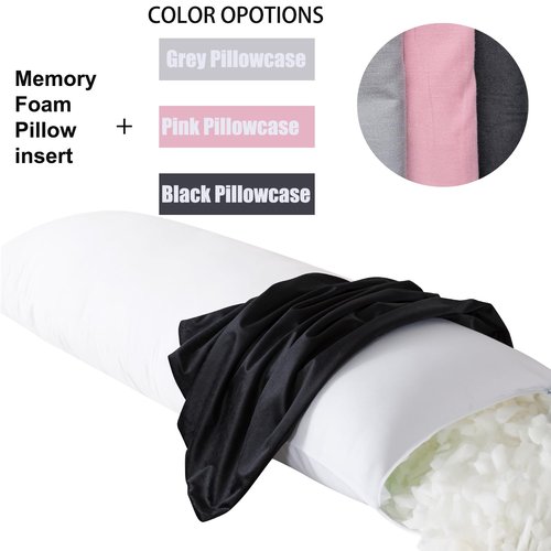 cretopwin Grey Body Pillow for Adults Shredded Memory Foam Long Pillow for Sleeping Firm Hug Pillows Removable Cover for Side and Back Sleepers Full Pillow with Gray Pillowcase