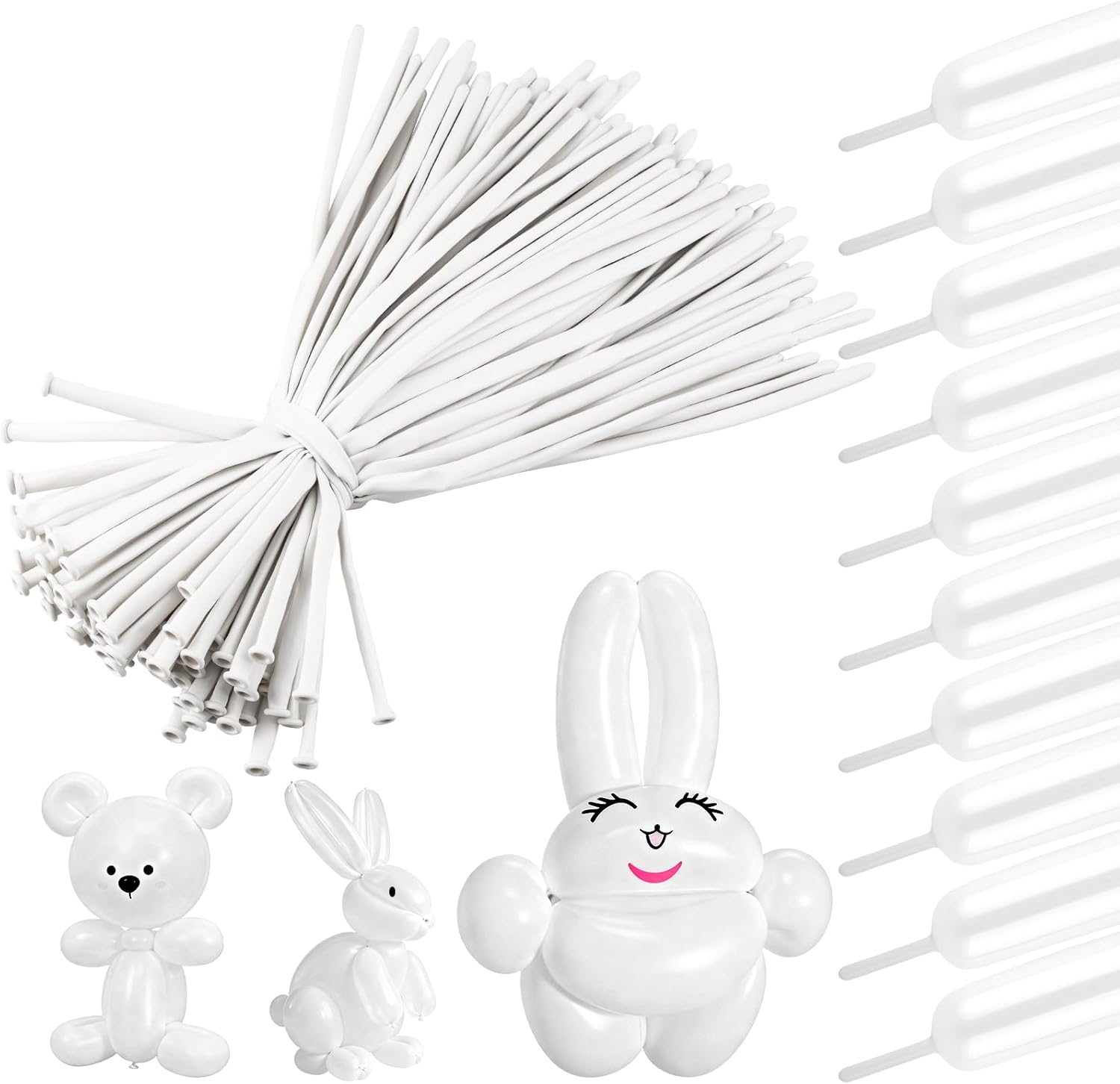 Skiennix 100 PCS White Balloons - Premium Long Skinny Latex for Twisting & Party Decor