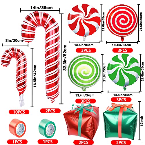 YUJUN Christmas Balloons Decoration Set - Candy Cane Gift Box Mylar Foil Balloons, Xmas Party Kit